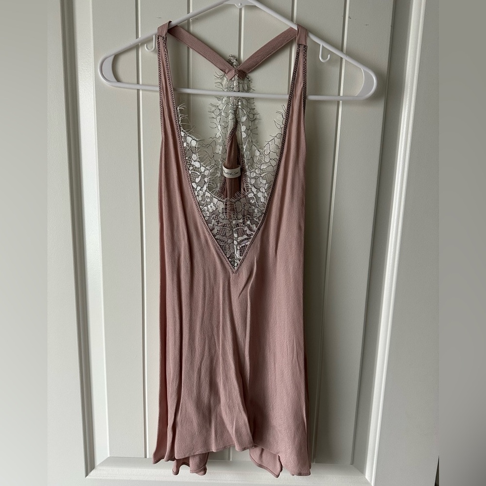 Mustard Seed Blush Lace Halter Top